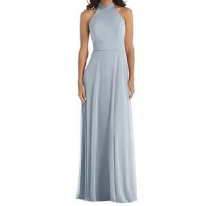 After Six High Neck Halter Backless Maxi Dress Mist Blue 1545 Size 14R‎ NWT